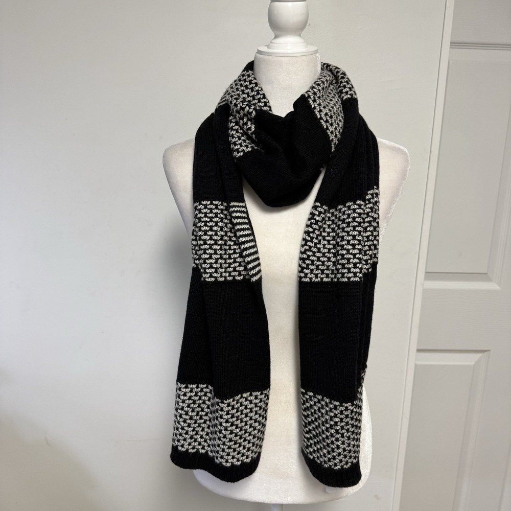 Talbots Wool Blend Scarf Black And White  12" x 76" NWT